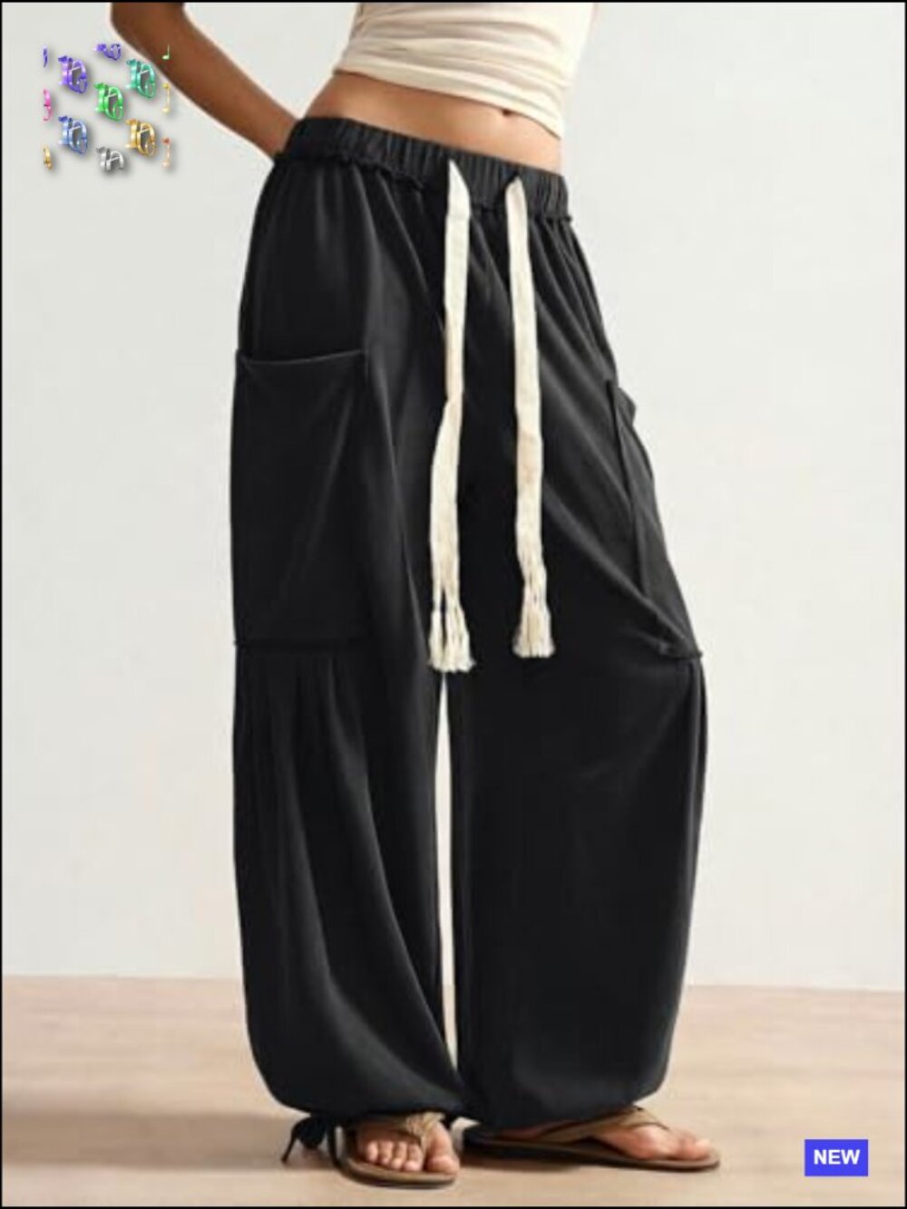 Baggy Sweatpants Drawstring Waist Jogger Pants with Pocket Wide Leg - Picture 5 of 7